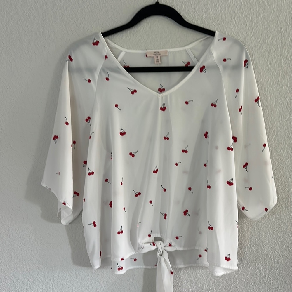 Cherry Print White Blouse